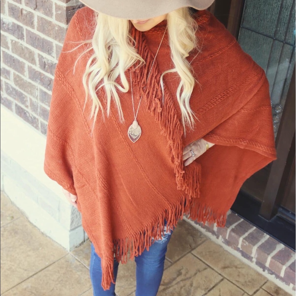 Fringe Poncho - Pumpkin Spice